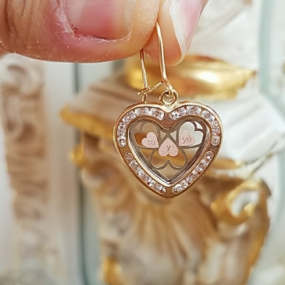 New 10k Real Gold Heart Dangling Earrings Heart Earrings - Picture 4 of 8